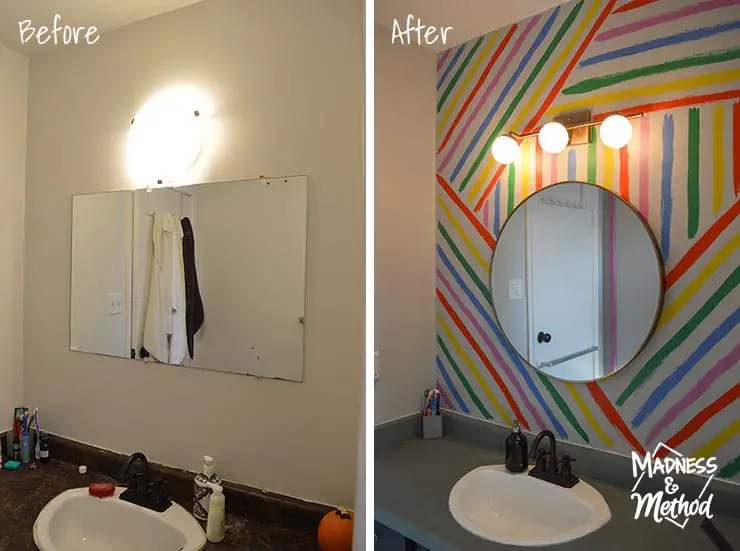 bathroom accent wall before after