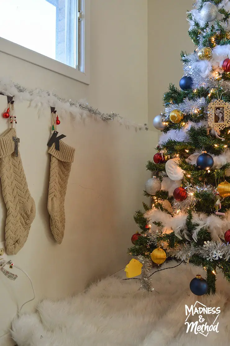 christmas tree near stockings