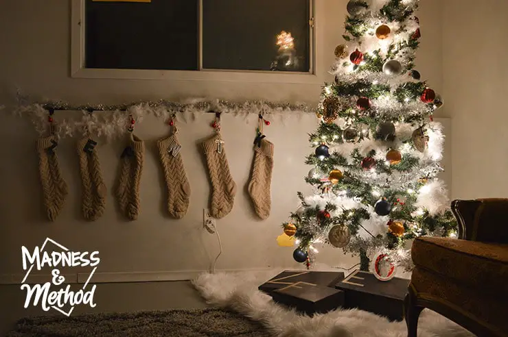 christmas tree and stockings at night