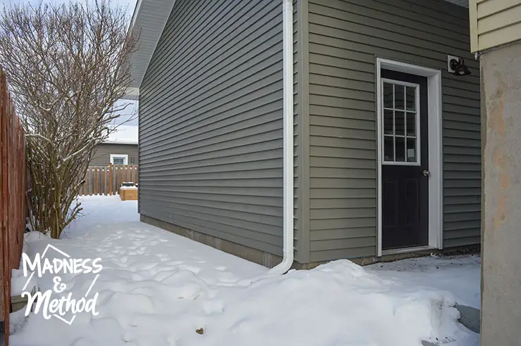 back of garage in winter