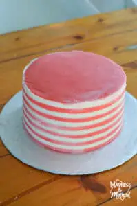striped cake before decor