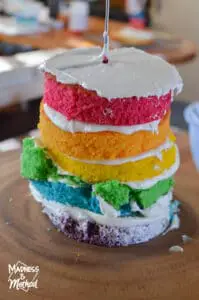 broken rainbow layer cake