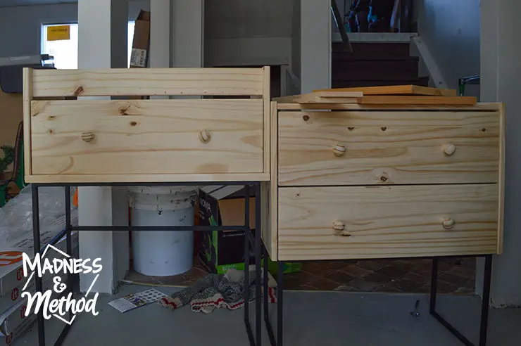 wood dresser on metal base