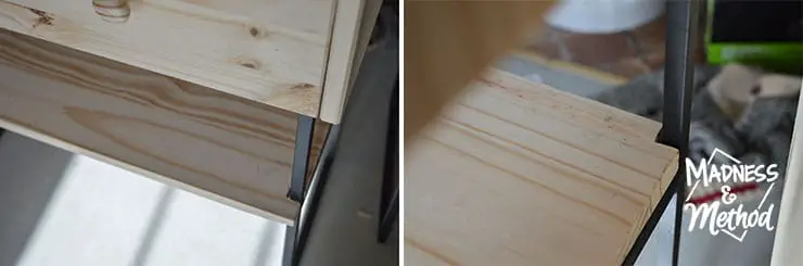 wood shelf on metal base
