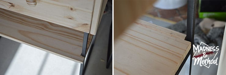 wood shelf on metal base