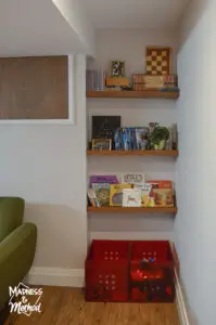 storage shelves with games