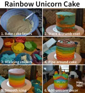 rainbow unicorn cake construction