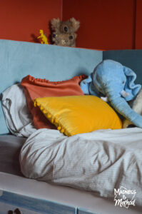 blue red yellow pillows