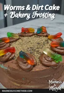 worms and dirt cake with bakery frosting