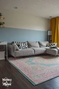 half blue wall living room