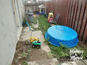 narrow backyard with kids toys