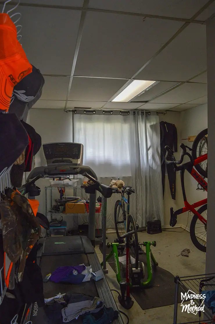 messy basement workout room