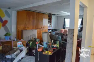 messy basement living room