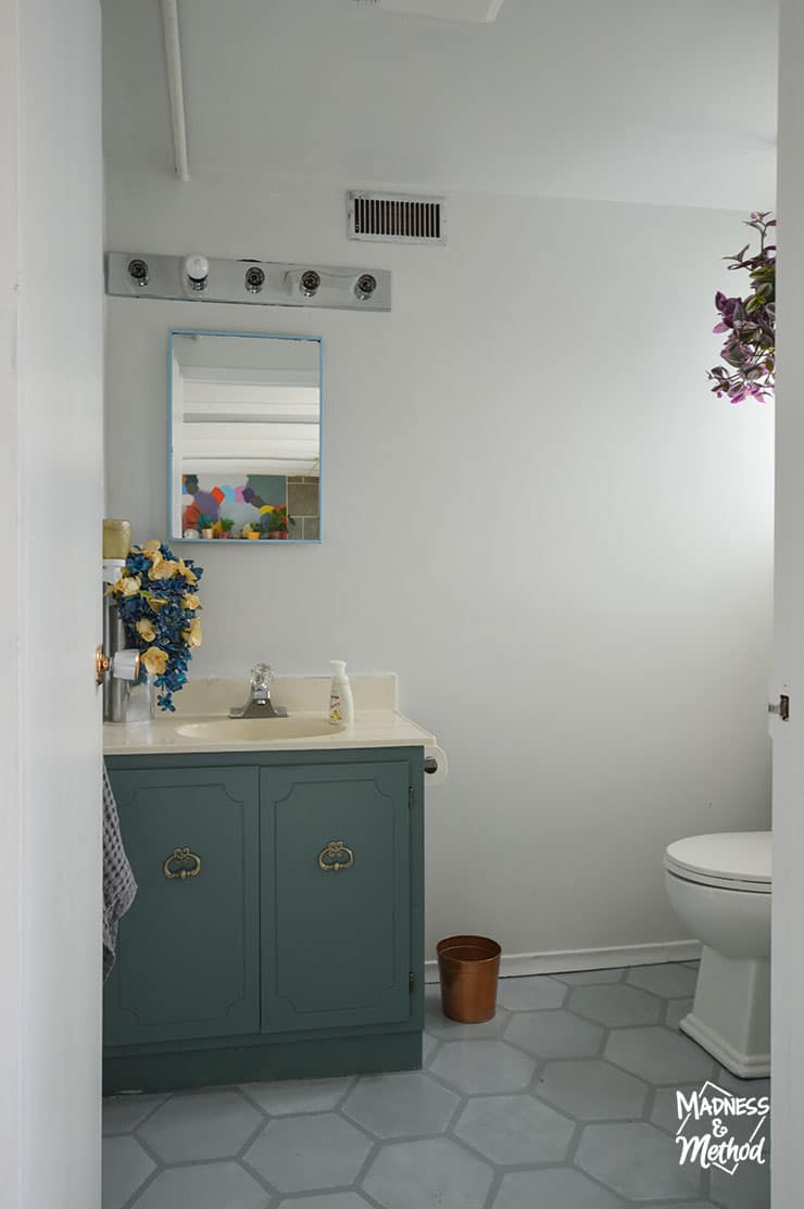 bright basement bathroom