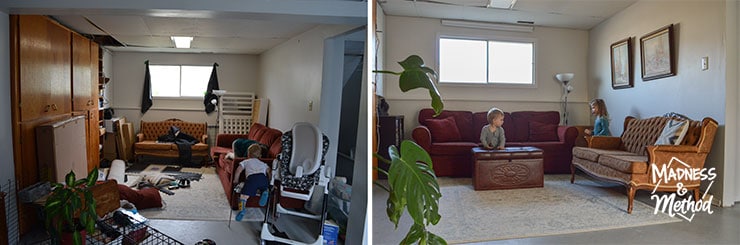 basement living before after