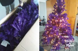 unboxing purple Christmas tree