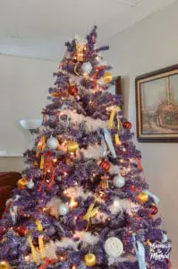purple christmas tree with bows