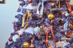 ribbons and balls on christmas tree