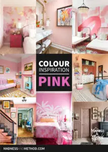 colour inspiration pink text overlay with pink interiors