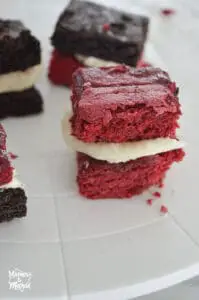 red velvet brownie sandwich with icing