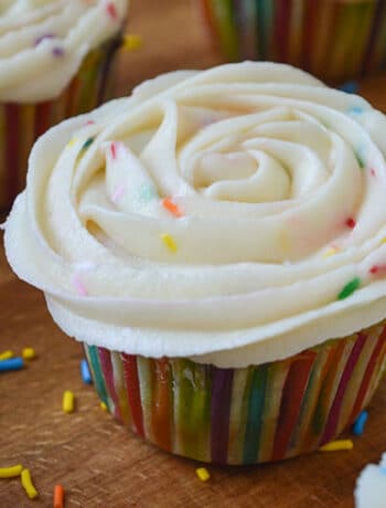 funfetti cupcake with vanilla frosting