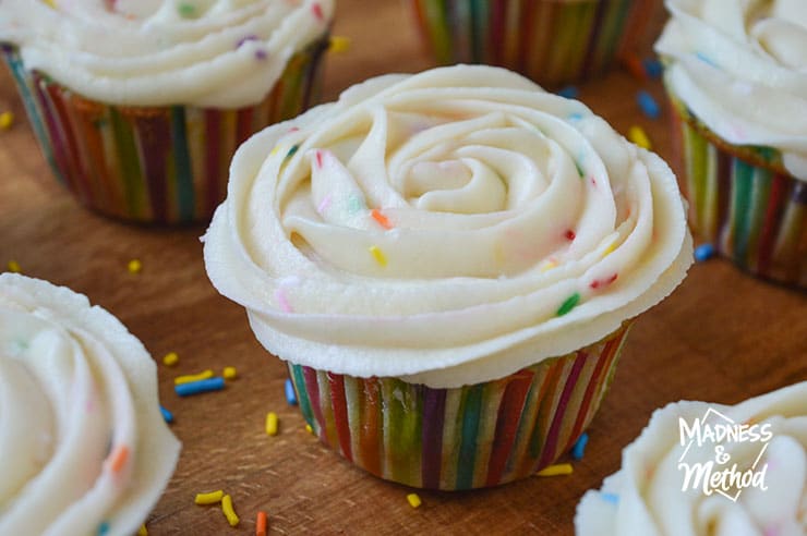 funfetti cupcake with vanilla frosting