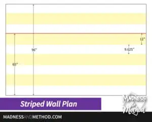 striped wall plan graphic with dimensions