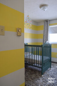 yellow white stripes green crib