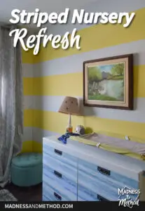 striped nursery refresh yellow white walls and change table