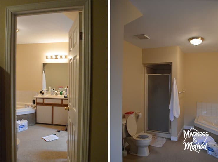 carpeted primary bathroom before