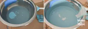 blue paint in metal bowl