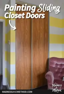 painting sliding closet doors text overlay on faux wood closet doors