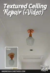 textured ceiling repair text overlay with before after image