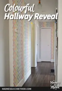 colourful hallway reveal text overlay with rainbow hallway
