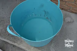 blue bucket with water