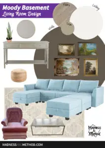 cottage basement living room moodboard