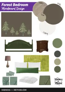 forest nature-themed cottage bedroom moodboard