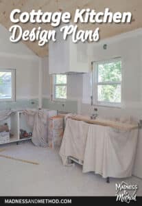 cottage kitchen design plans text overlay