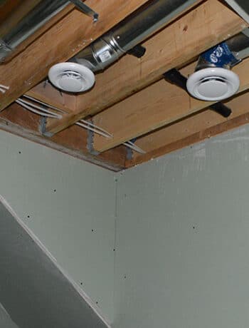 open ceiling in basement bath