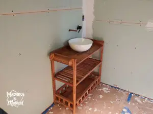 bathroom vanity open shelves
