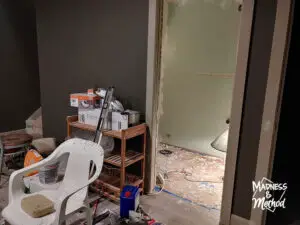 door to bathroom and renovation mess