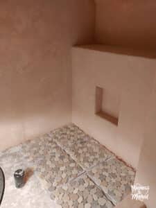 light brown microcement shower niche