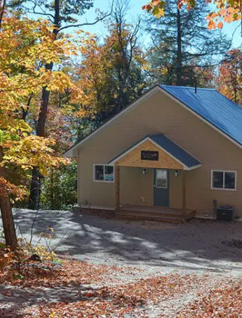 cottage with fall leaves