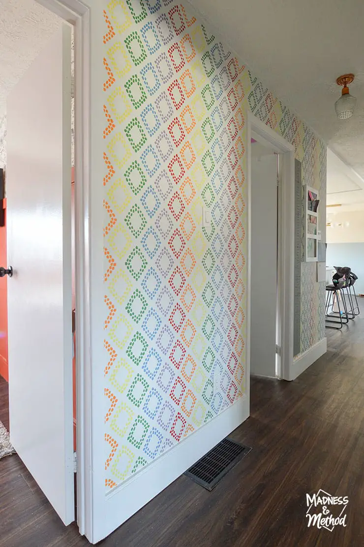 rainbow stencil hallway