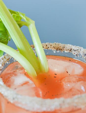 closeup of canadian caesar drink with celery