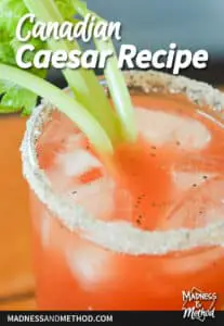 canadian caesar recipe text overlay with drink