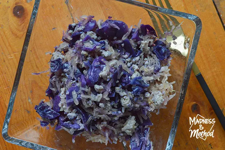fried cabbage ground beef bowl
