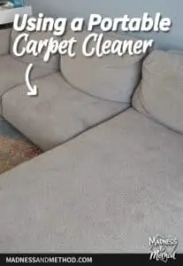 using a portable carpet cleaner on sofa