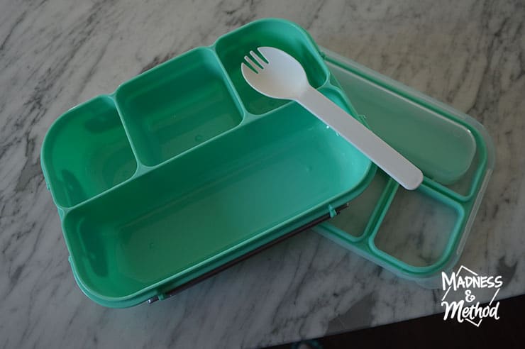 light green bento box with spork