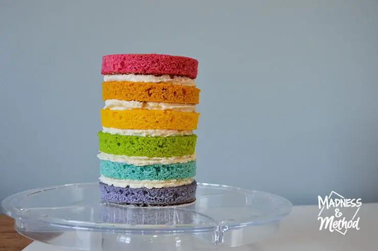 stacked rainbow cake no icing